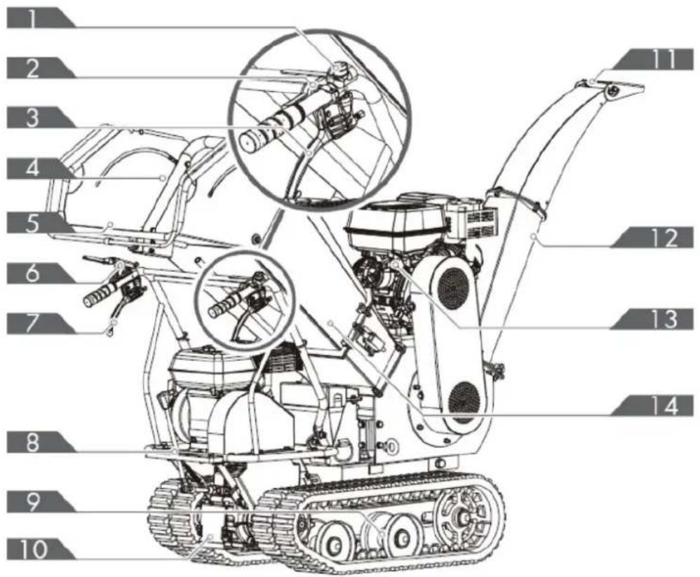 Technical diagram of a tracked robotic vehicle with numbered parts for identification
