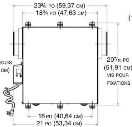 23¾ PO (59,37 CM) 18¾ PO (47,63 CM) (1 QUIS CM) 207/16 PO (51,91 CM) VIS POUR FIXATIONS 16 PO (40,64 CM) 21 PO (53,34 CM)