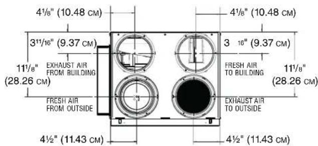 BROAN V150H75NS - 5" PORTS DIMENSIONS (TOP PORTS) - 1