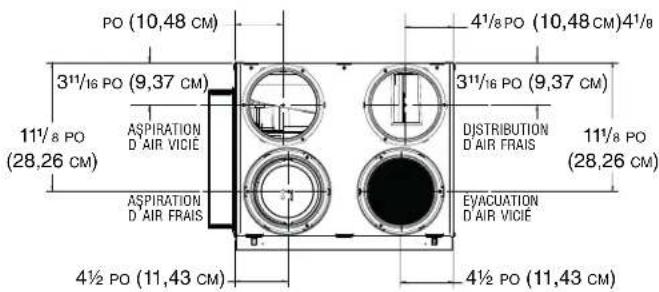 PO (10,48 CM) 3¹¹/₁₆ PO (9,37 CM) 11¹/₈ PO (28,26 CM) ASPIRATION D' AIR VICIE ASPIRATION D' AIR FRAIS 4½ PO (11,43 CM) 4¹/₈ PO (10,48 CM) 4¹/₈ 3¹¹/₁₆ PO (9,37 CM) DISTRIBUTION D' AIR FRAIS 11¹/₈ PO (28,26 CM) EVACUATION D' AIR VICIE 4½ PO (11,43 CM)