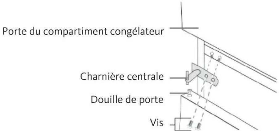 Porte du compartiment congélateur Charnière centrale Douille de porte Vis