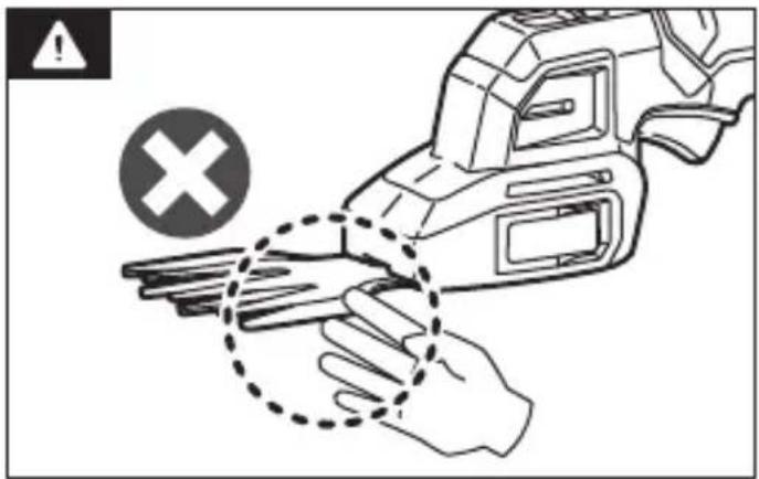 Diagram showing a hand holding a cleaning tool with a warning symbol and a cross mark, indicating inspection or hazard.