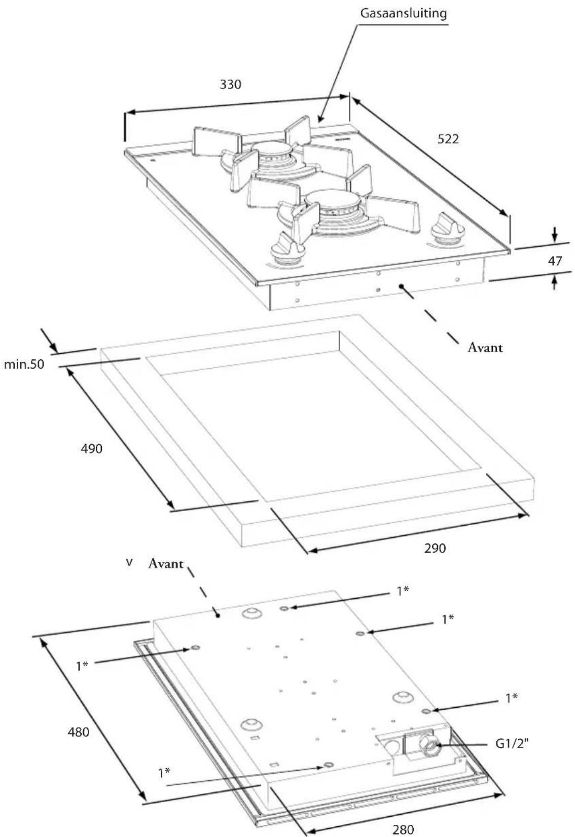 Atag WO3111MBF - Dimension d'encastrement HG3111M - 1