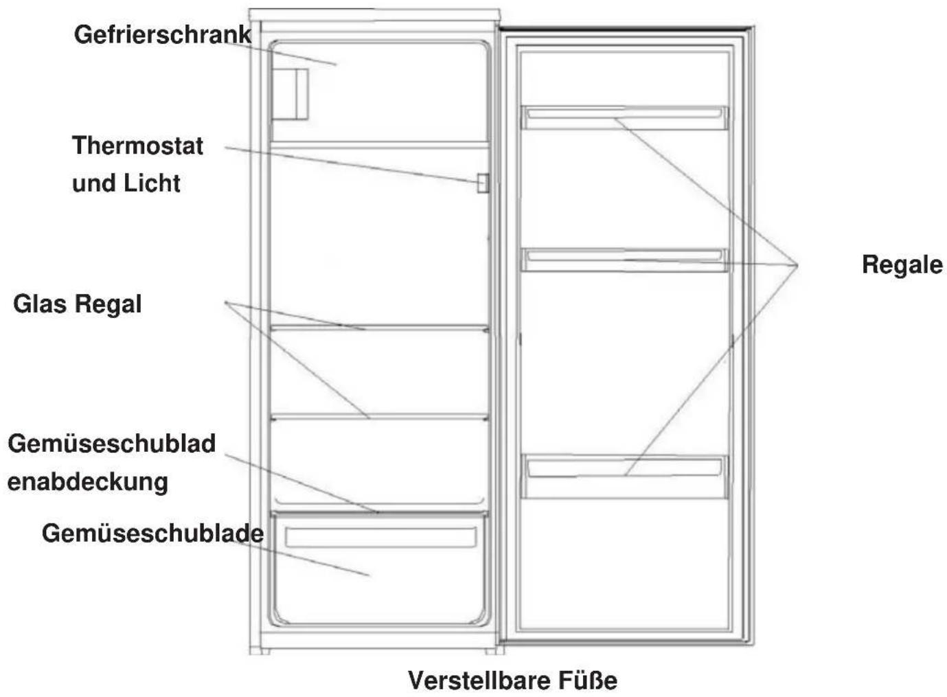 Gefrierschrank Thermostat und Licht Glas Regal Gemüseschublad enabdeckung Gemüseschublade Regale Verstellbare Füße