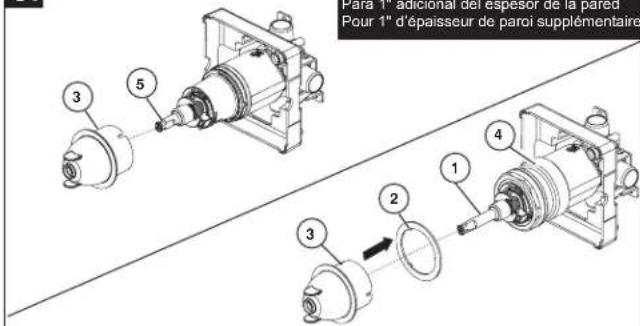Para 1" adicional par espesor de la parec Pour 1" d'épaisseur de paroi supplémentaire