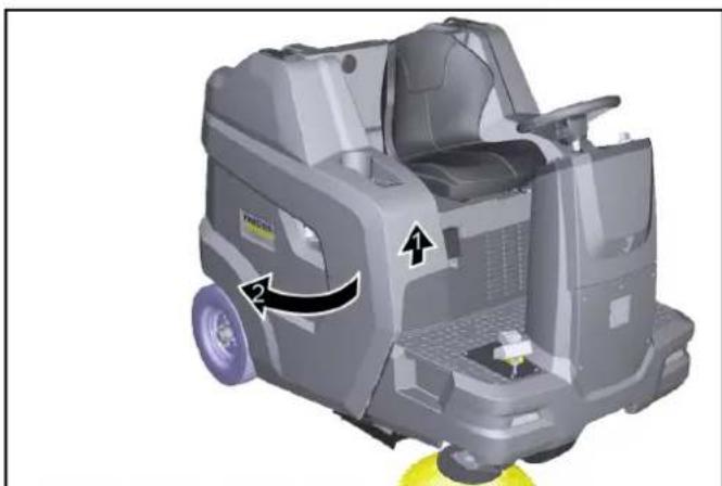 Kärcher KM 100/120 R G 2SB - Ouverture/fermeture de l'habillage droit - 1
