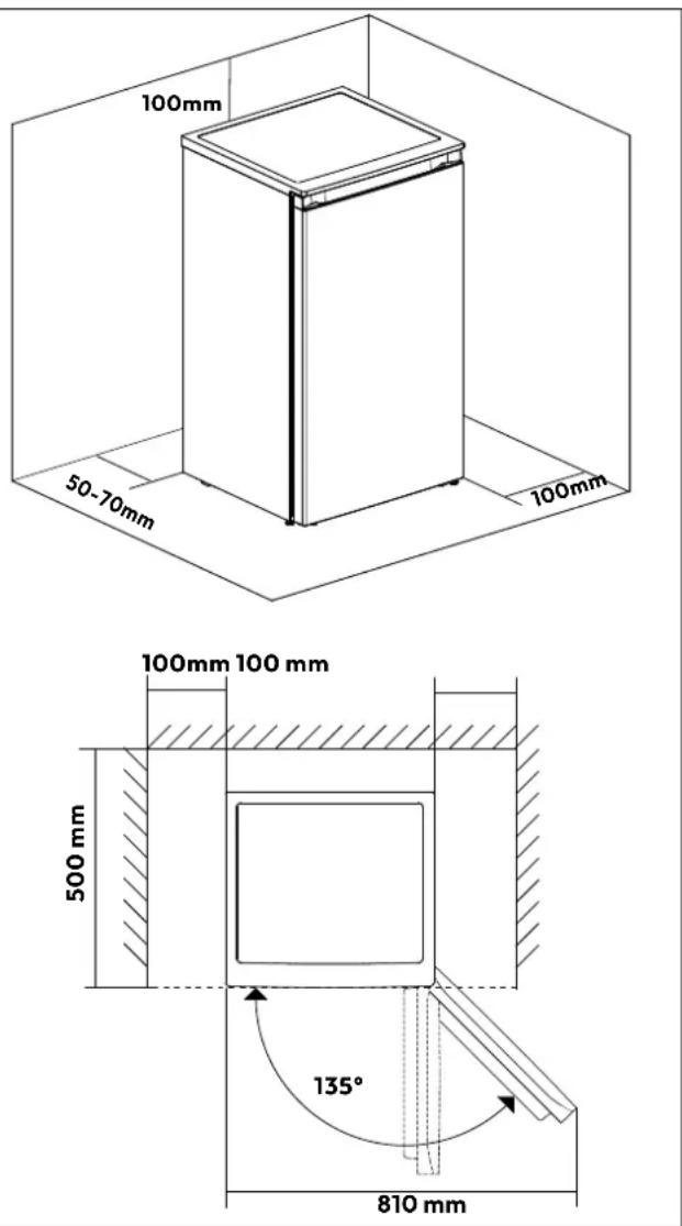 100mm 50-70mm 100mm 100mm 100 mm 500 mm 135° 810 mm