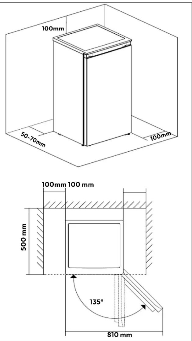 100mm 50-70mm 100mm 100mm 100 mm 500 mm 135° 810 mm