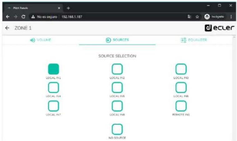 Ecler Pilot - SOURCE selection (sélection de SOURCE) - 2