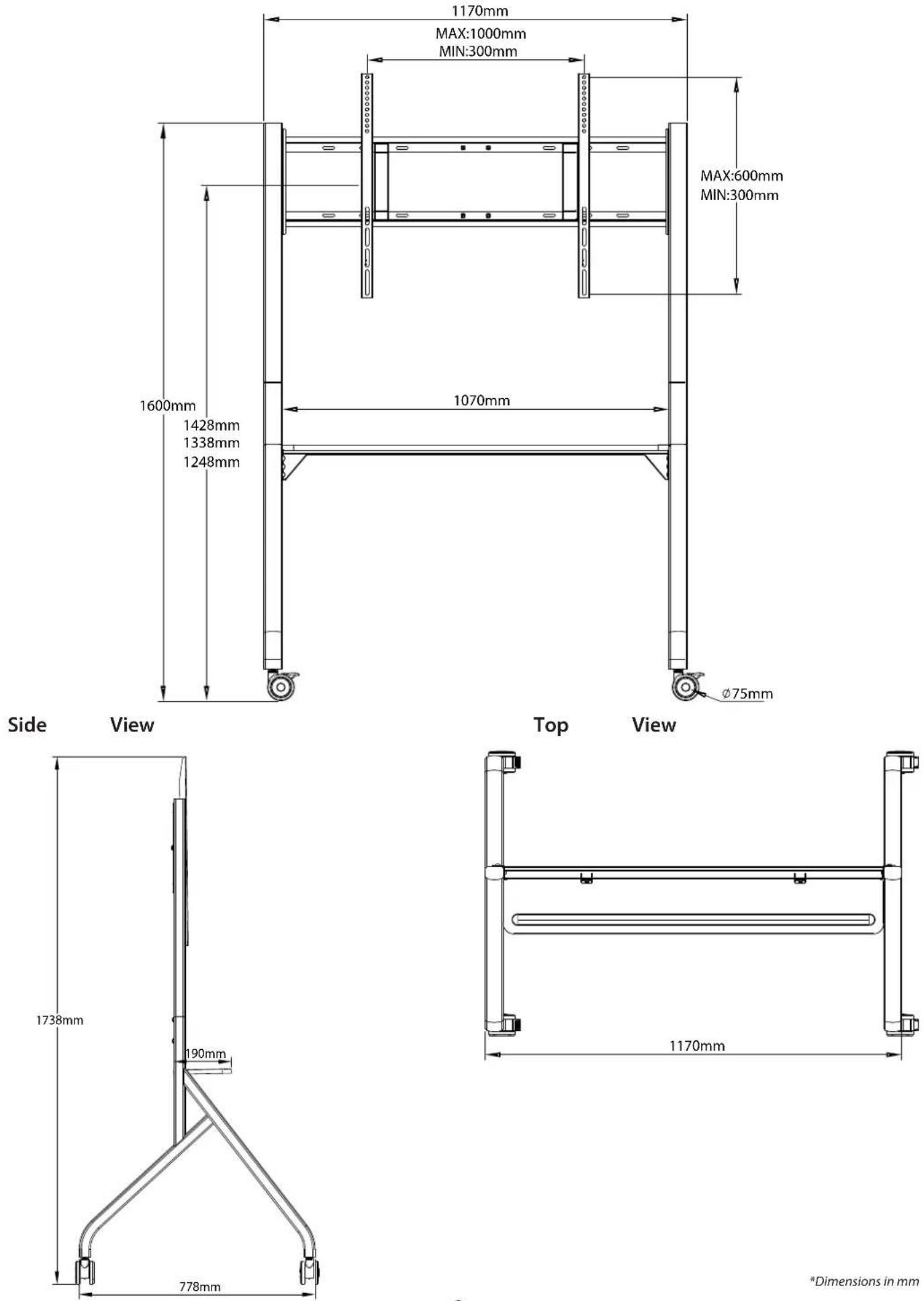 StarTech.com ELB1-TV-CART - Product Dimensions - 1