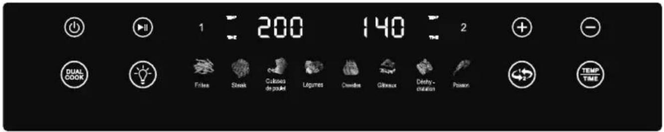 1 200 140 2 + - DUAL COOK Fries Streak Cultores de poulet Légumes Chevées Gléricoux Détry-citation Poisson TEMP TIME