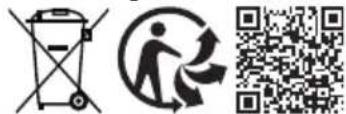 Image containing a waste sorting symbol, a recycling symbol with a person, and a QR code.