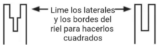 Lime los laterales y los bordes del riel para hacerlos cuadrados
