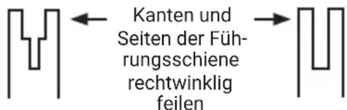Kanten und Seiten der Füh- rungsschiene rechtwinklig feilen