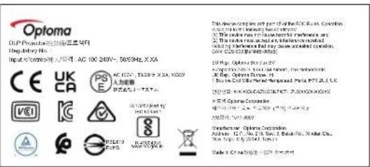 OPTOMA ZK1000 - Étiquettes de sécurité du produit et emplacement - 1
