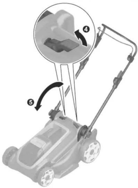 Diagram of a lawn mower with labeled parts and an inset showing a close-up view of the component.
