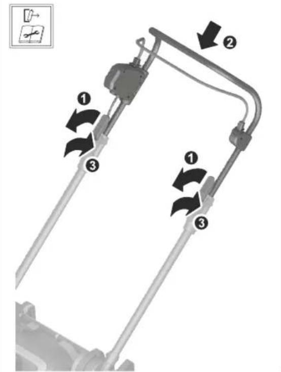 Diagram of a mechanical linkage system with numbered components and directional arrows indicating motion or force directions.