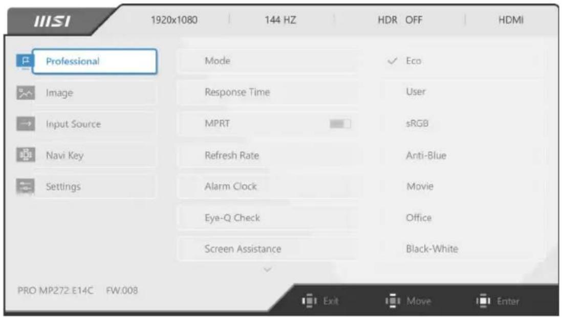 MSI PRO MP242 E14C - Menus OSD - 1