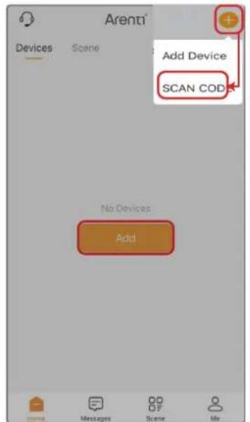 Arenti® Devices Scene Add Device SCAN COD No Devices Add