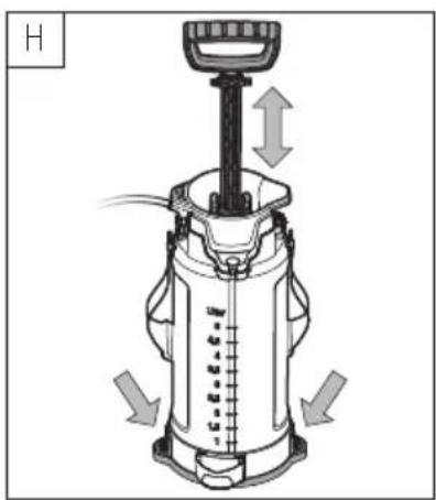 Technical diagram of a portable device with labeled parts and directional arrows indicating movement or flow.
