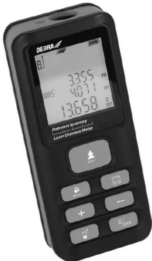 DEDRA 3.355 m 885° 4071 m 13658 m Dalmierz lasercwy Laser Distance Meter DIST MENU + - C/OFF