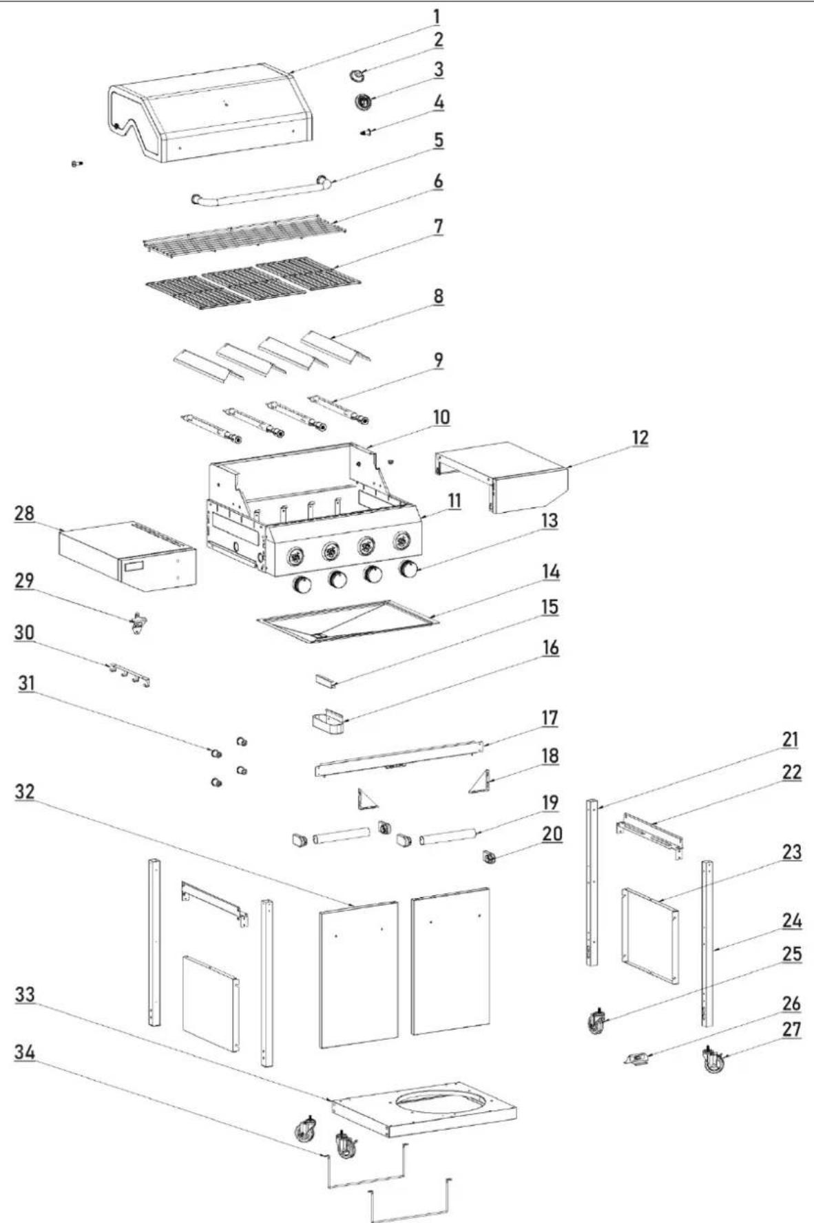 Exploded view diagram of a household appliance with numbered parts for identification