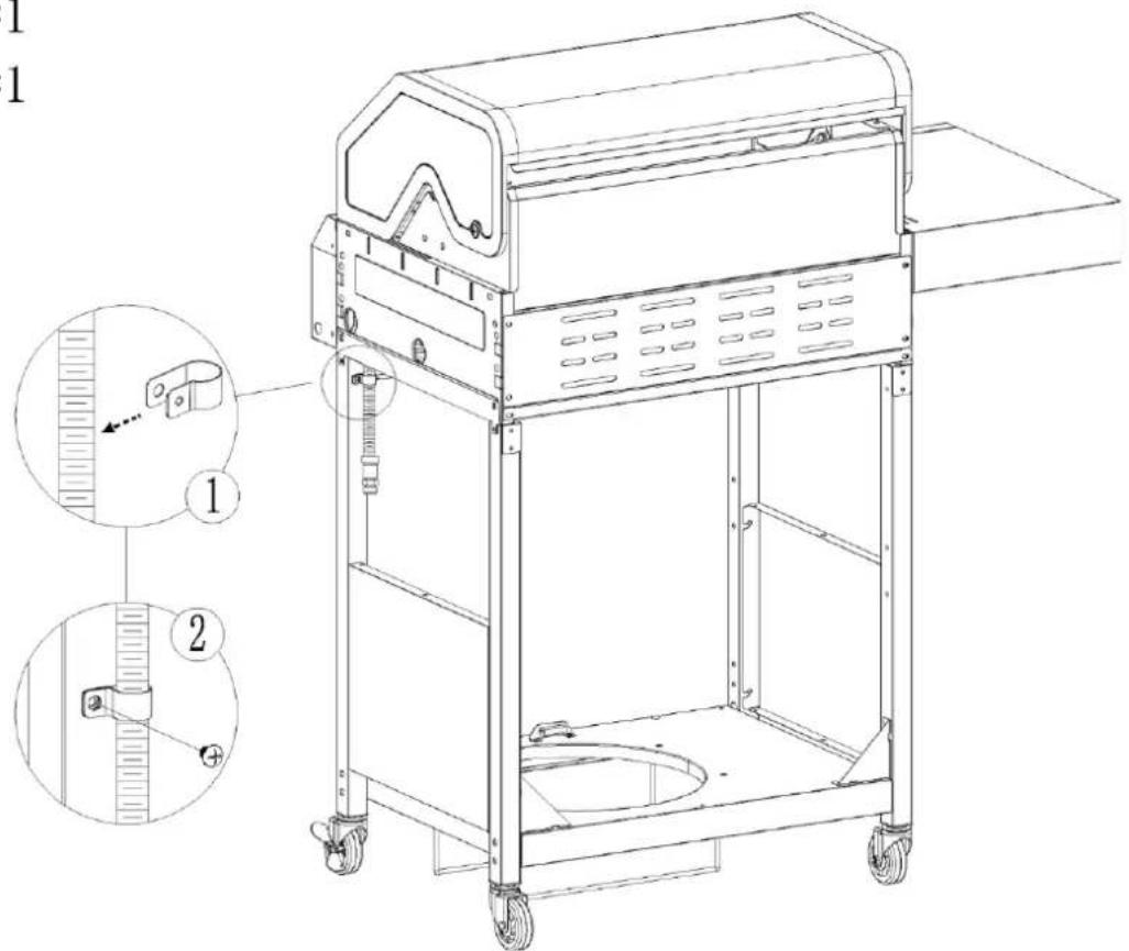 Technical diagram of a mechanical device with labeled parts and close-up insets showing component details.