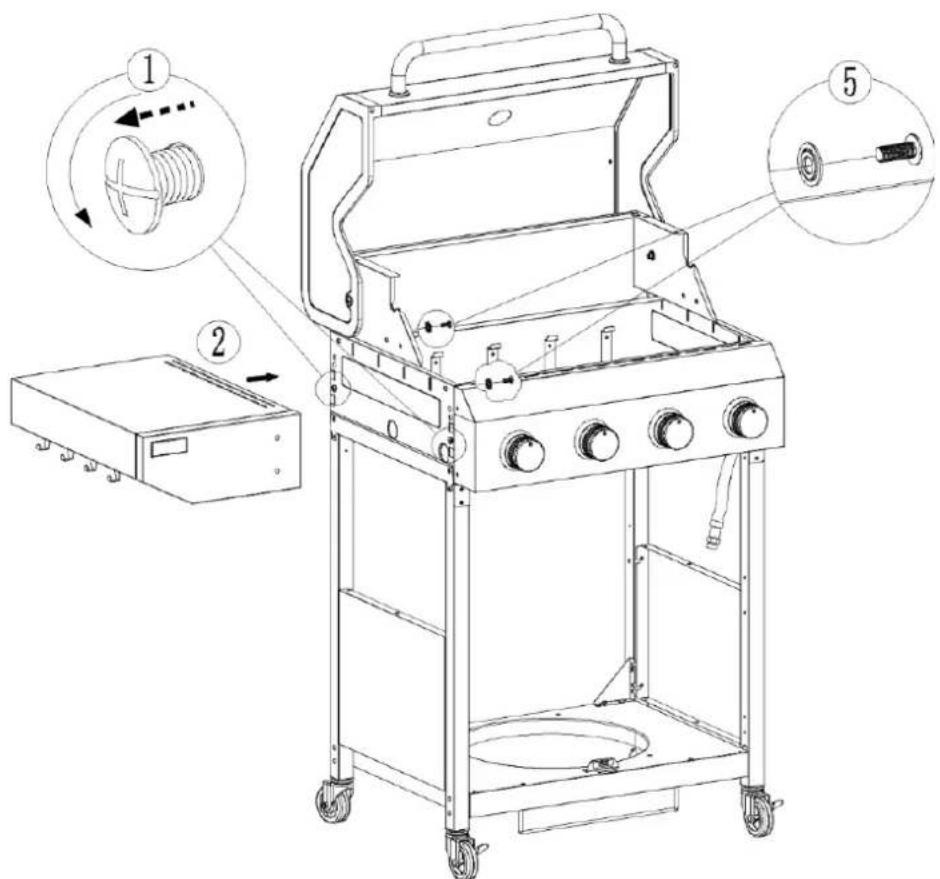 Technical diagram of a portable gas stove with labeled parts and component annotations