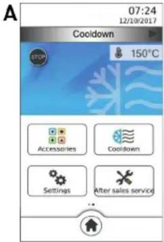 07:24 12/10/2017 Cooldown STOP 150°C Accessories Coolown Settings After sales service ...