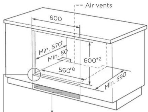 Air vents 600 Min. 570+ Min. 50 600+2 560+8 Min. 590