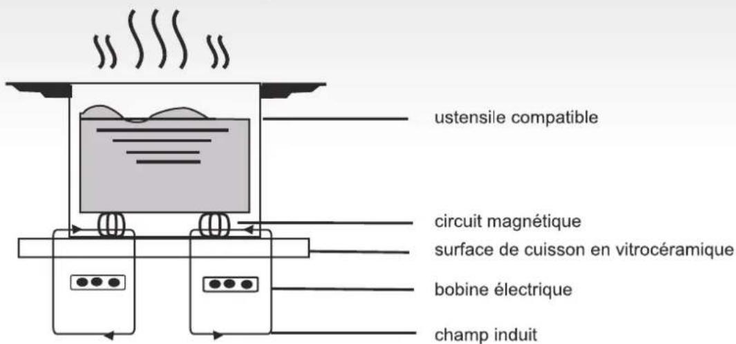 ustensile compatible circuit magnétique surface de cuisson en vitrocéramique bobine électrique champ induit