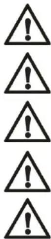 Six black warning symbols on a white triangle, each containing an exclamation mark.