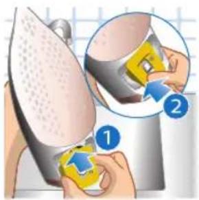 Illustration showing a hand using a power switch to adjust a machine, with numbered instructions for each step.