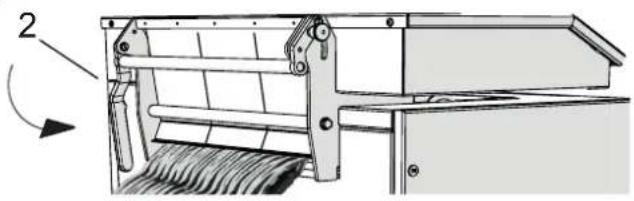 Mechanical assembly diagram showing a conveyor belt system with rotating component (no text or symbols)