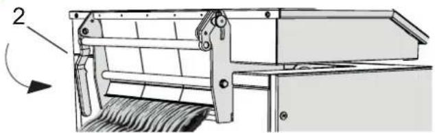 Technical line drawing of a mechanical device with rollers and a handle, showing no text or symbols.