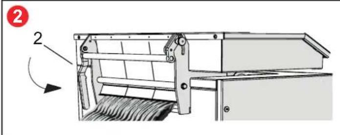 Technical diagram of a mechanical device with labeled components and directional arrow indicating rotation or movement.