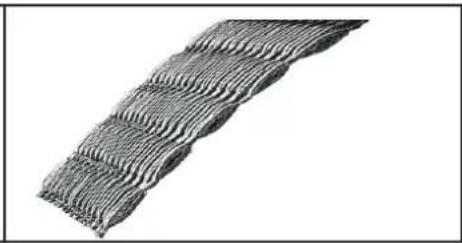 Close-up of a wavy, layered metallic or woven material structure (no text or symbols visible)