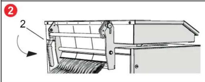 Technical diagram of a mechanical device with labeled components and directional arrow indicating rotation or movement.