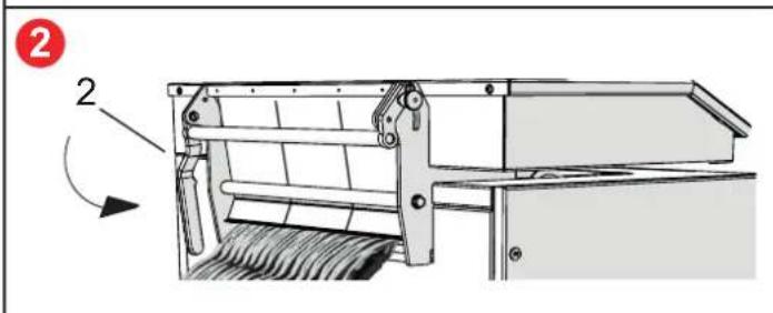 Technical diagram of a mechanical device with labeled components and directional arrow indicating rotation or movement.