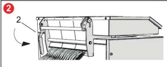 Technical diagram of a mechanical device with labeled components and directional arrow indicating rotation or movement.