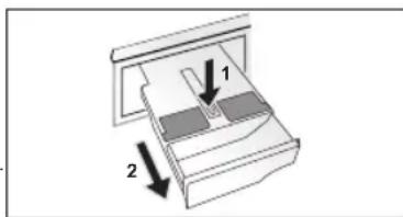 Diagram showing a device with two labeled parts (1 and 2) indicating directional movement or assembly.