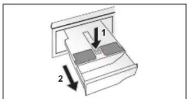 Diagram showing a device with labeled parts and directional arrows indicating movement or force