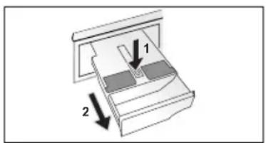 Diagram showing a mechanical device with labeled parts and directional arrows indicating movement or force