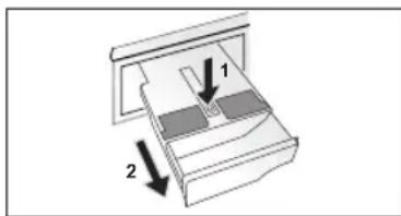 Diagram showing a mechanical device with labeled parts and directional arrows indicating movement or force