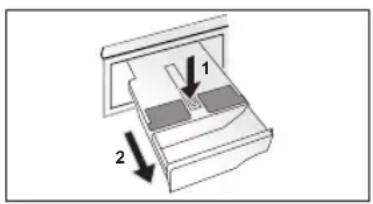 Diagram showing a device with labeled parts and directional arrows indicating movement or force