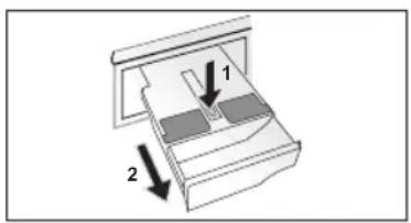 Diagram showing a mechanical device with labeled parts and directional arrows indicating movement or force