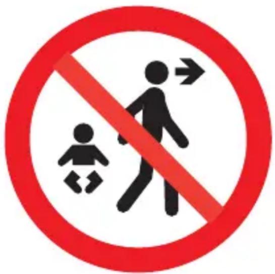 Prohibition sign with pictograms of a child and adult walking, indicating no movement or mobility