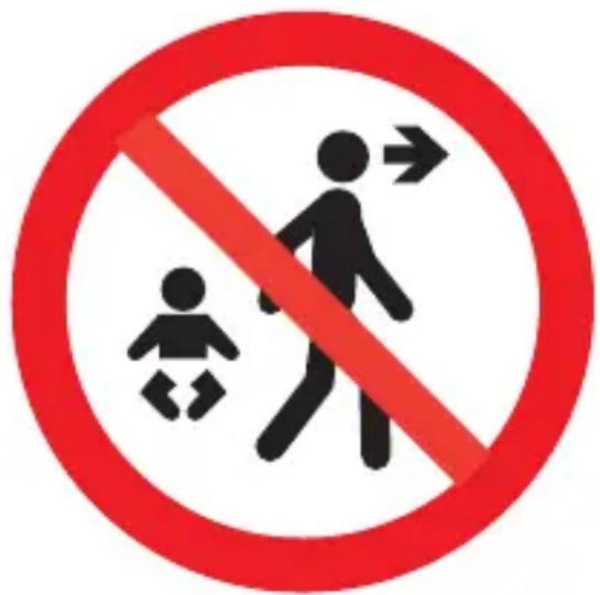 Prohibition sign with pictograms of a child and adult walking, indicating no movement or avoidance