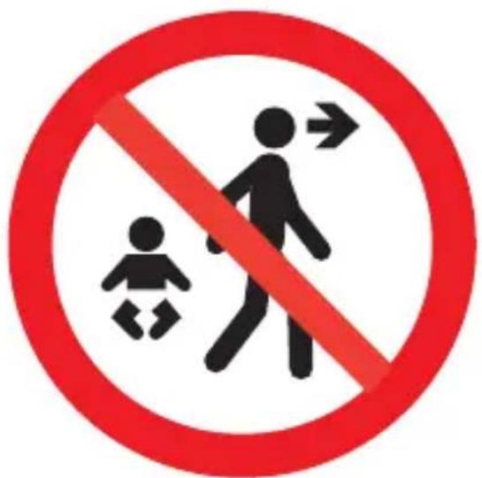 Prohibition sign with pictograms of a child and adult walking, indicating no movement or restriction