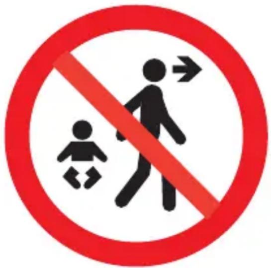 Prohibition sign with pictograms of a child and adult walking, indicating no movement or avoidance